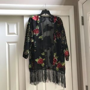 Gorgeous peacock kimono with fringe